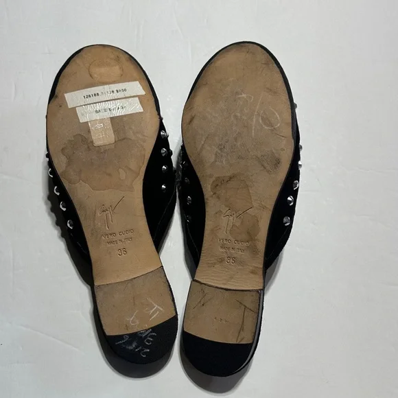 Giuseppe Zanotti Black suede Mules with Silver Studs low heel made in Italy 36 - Picture 6 of 8
